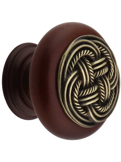 Classic Weave Wood Knob in Cherry/Antique Brass.